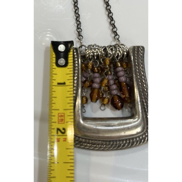 Vintage Artisan Crafted Silver Tone Belt Buckle Link Chain Pendant Necklace - Picture 7 of 7